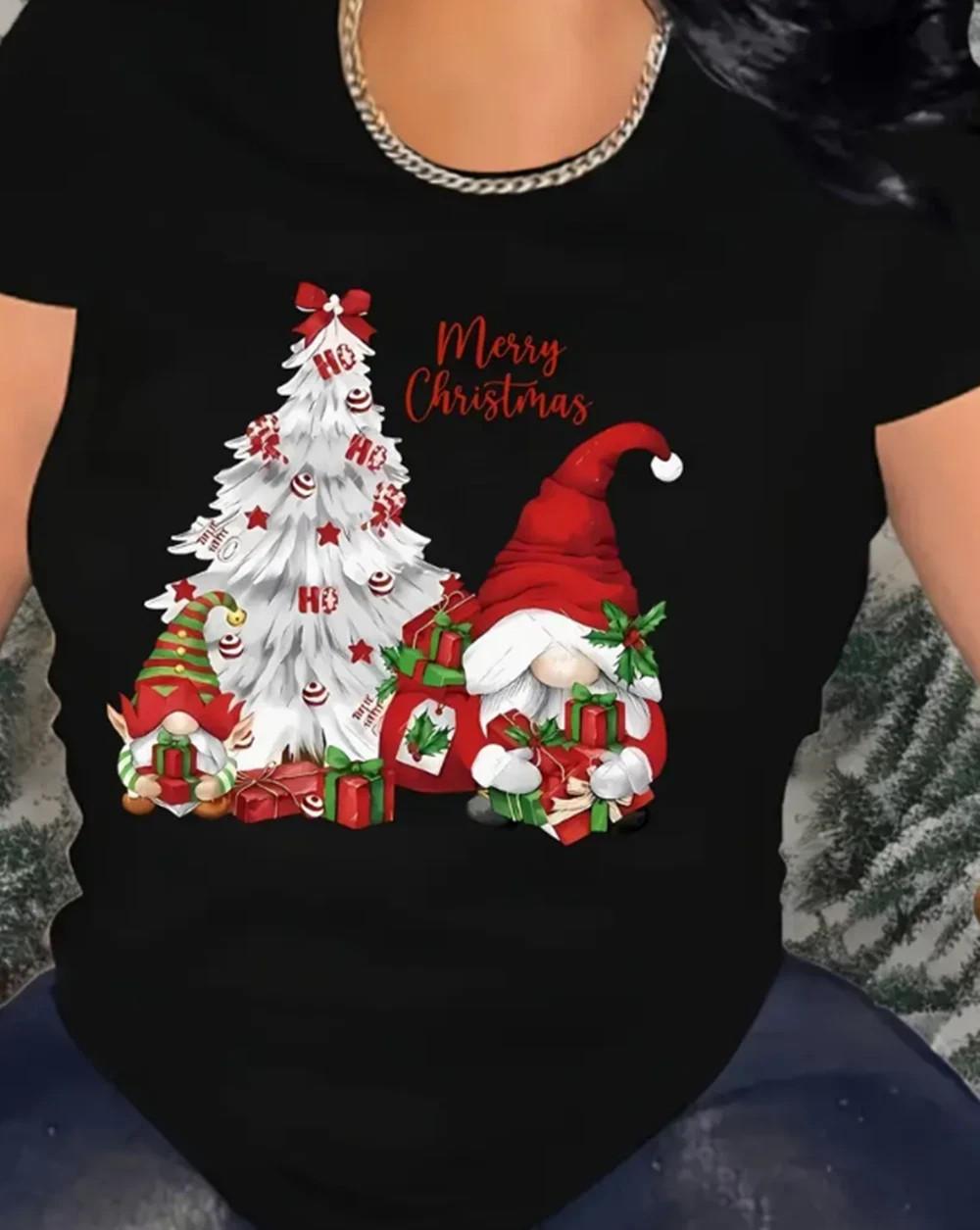 Merry Christmas Tee Casual Loose Fit Christmas Tree Gnome T-shirt XXXL