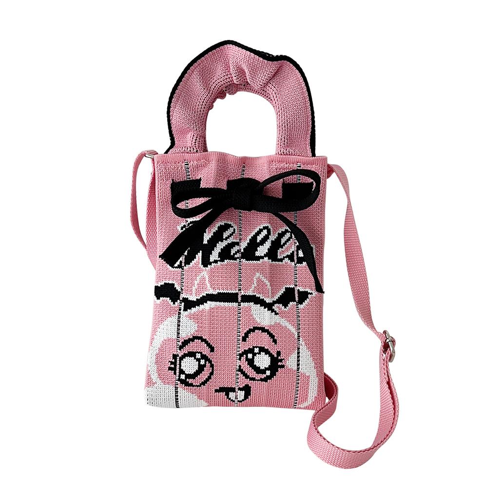 Niche Design Cute Cartoon Mini Knitted Mobile Phone Bag Versatile Small Portable Commuter Messenger Small Square Bag