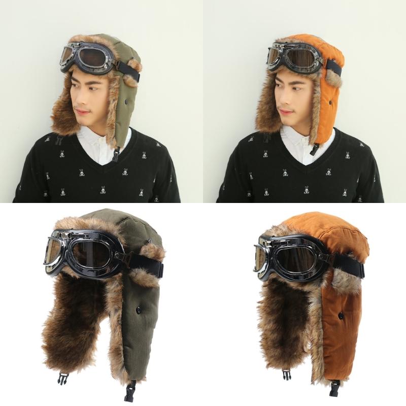 Thermal Winter Hat With Detachable Goggles For Skiing Riding And Outdoor Activity Vintage Style Ear Protection Cold Weather