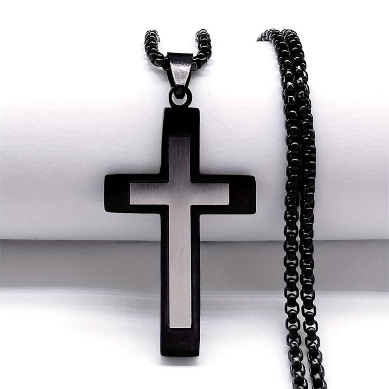 New Men's Stainless Steel Cross Necklace with Diamonds, Vacuum Plating, Non-fading Hip-hop Accessories