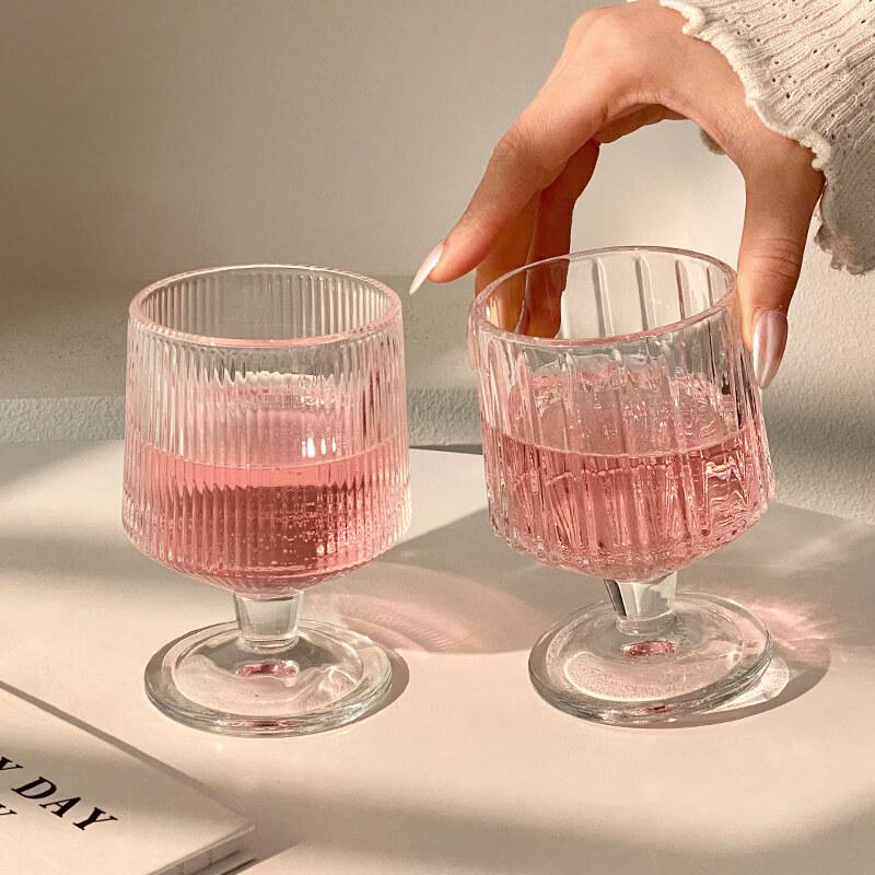 ZISIZ Vertical Striped Short Foot Glass Cup