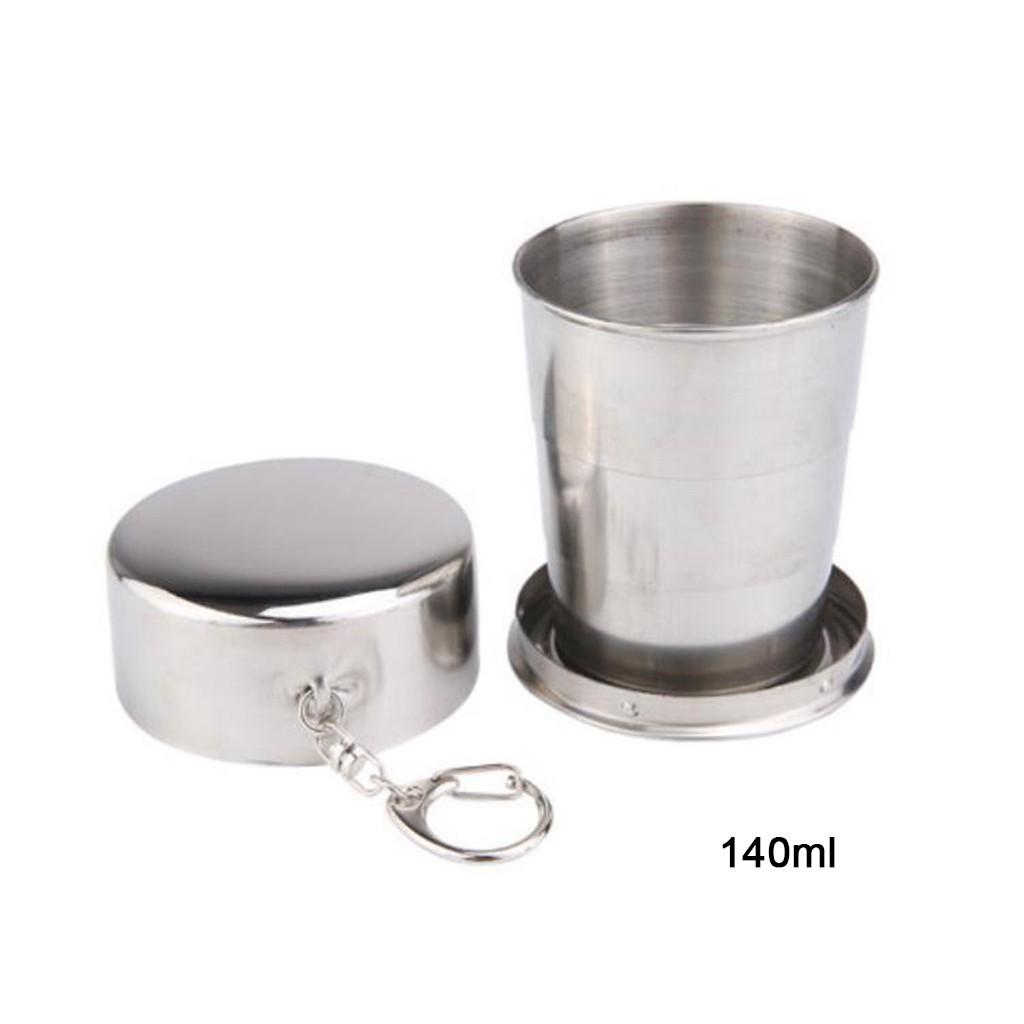 Stainless Steel Camping Folding Cup With Keychain Traveling Outdoor Hiking Portable Cup