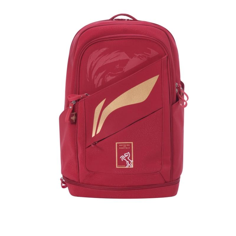 Li Ning Badminton Collection Polyester With PU Backpack Regular Unisex Starburst Red ABSW319-2
