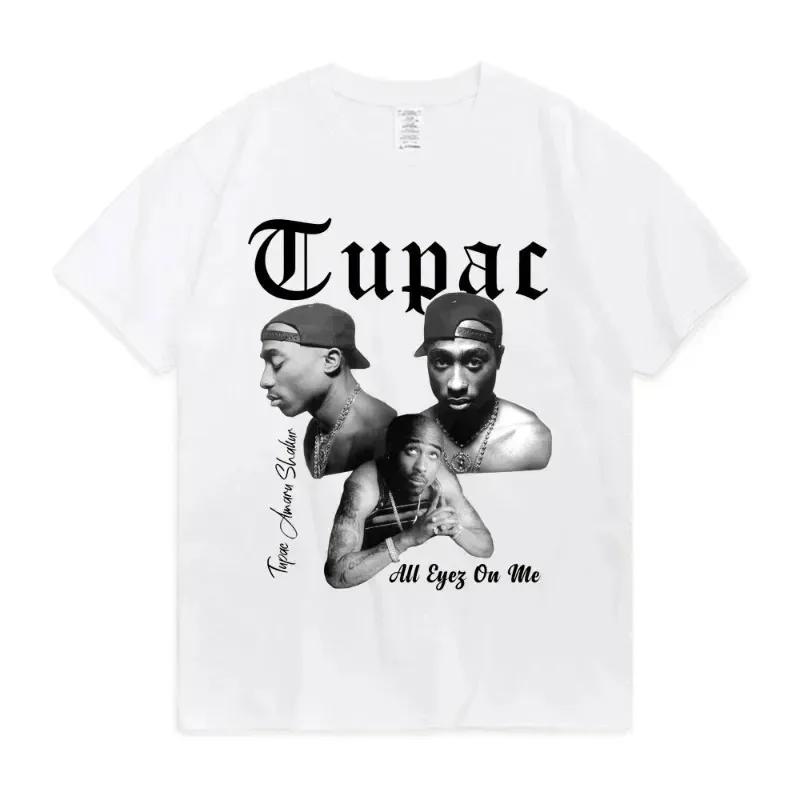 Women T-shirt Rapper Tupac Top Hip Hop Street Pattern T-shirt High Street Extra Large Short Sleeve T-shirt Men's Cotton T-shirt