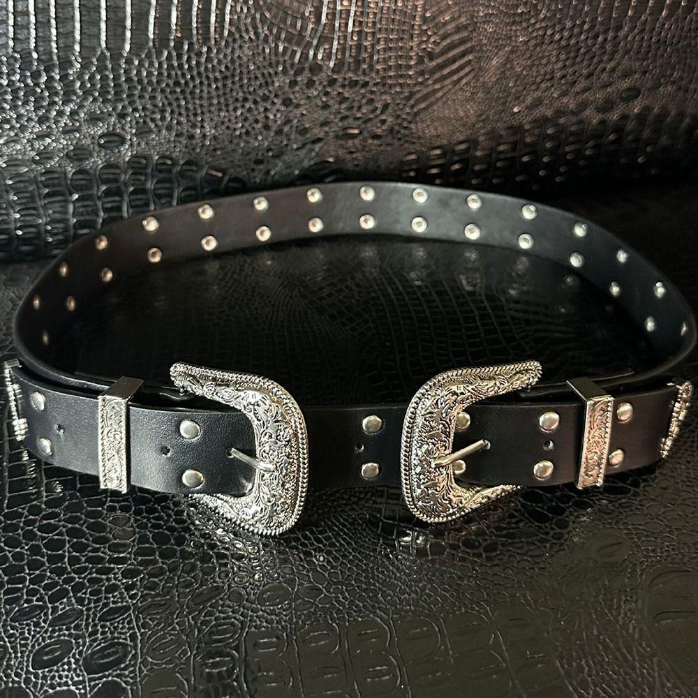 Vintage Women's Rivet Belt Y2k Dress Jeans Belt Retro Leather Waist Belt  Spicy Girls