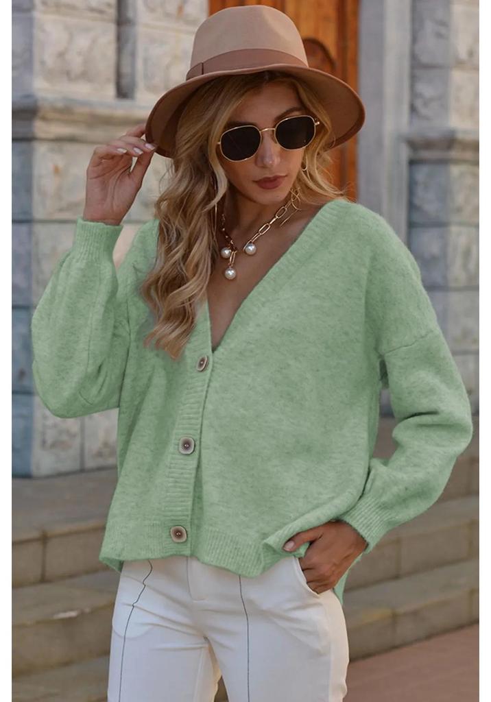 Neuer lässiger Strick-Cardigan mit V-Ausschnitt - Einfarbiges Damen-Oberteil für Herbst/Winter