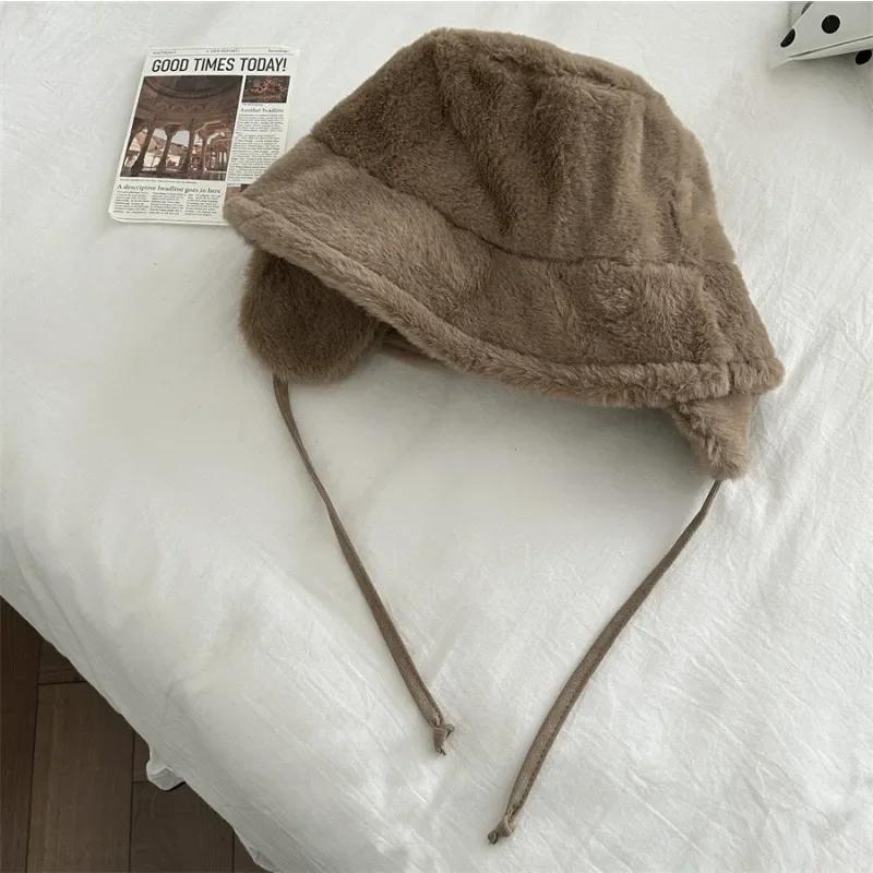 

Korean New Ear Protection Bucket Hats for Women Autumn and Winter Travel Versatile Warm Retro Solid Color Plush Men s Caps 2025 56-58cm верблюд