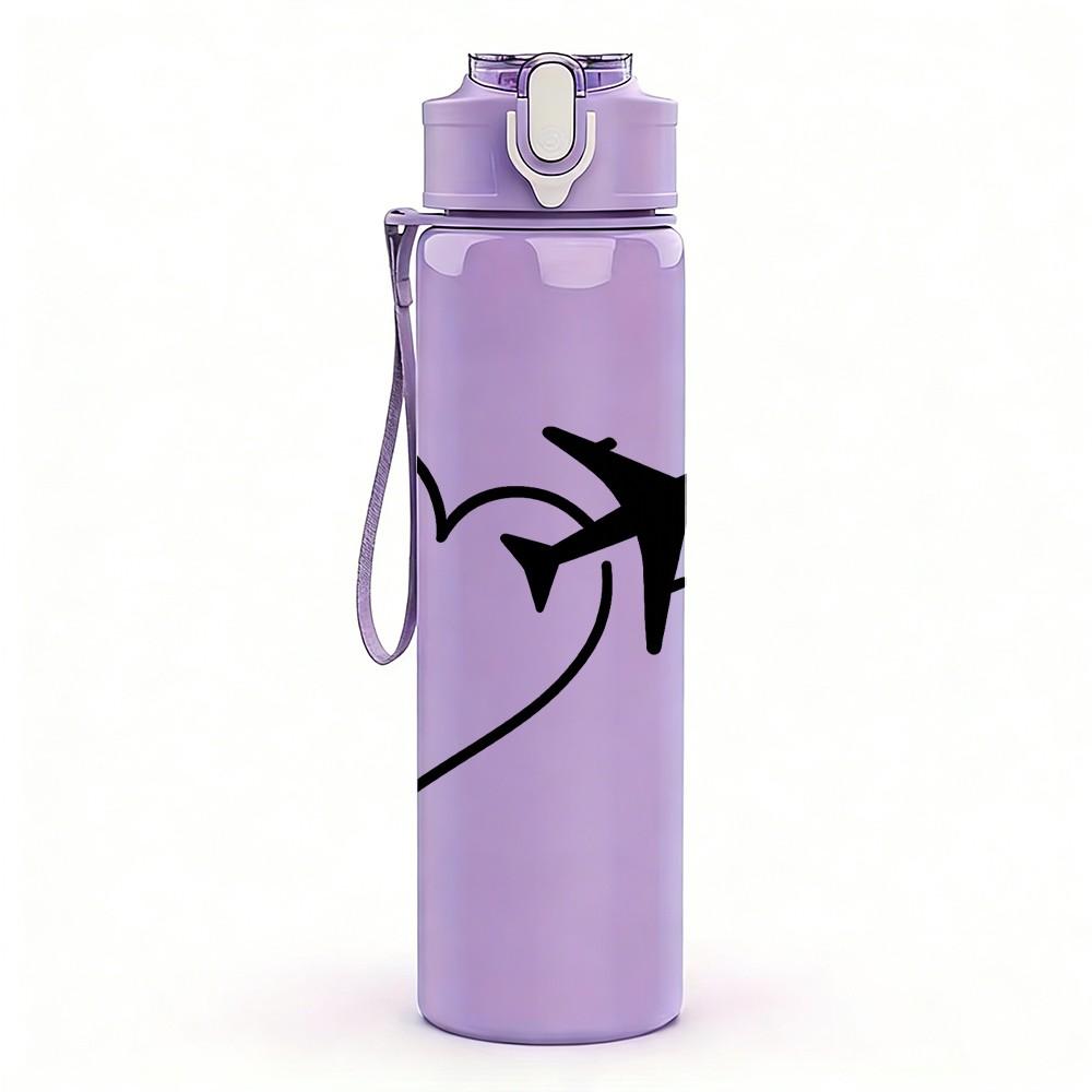 1PC Heart Airplane Minimal Line Art 750ml Color Plastic Sports Water Bottle Leakproof Flip Straw Lid Suitable for Sports Office Home Use
