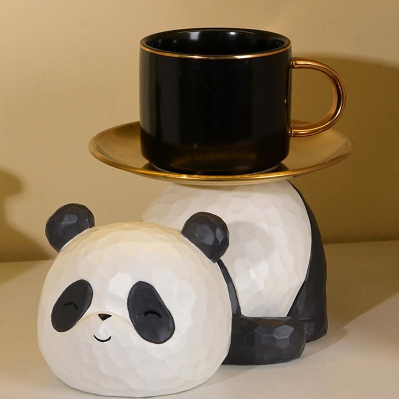 Dekorative Panda-Harzstatue mit Aufbewahrungsschale für Schlüssel und Kleinigkeiten Tier-Skulptur Eingangsbereich Wohnzimmer Tischdekorationen