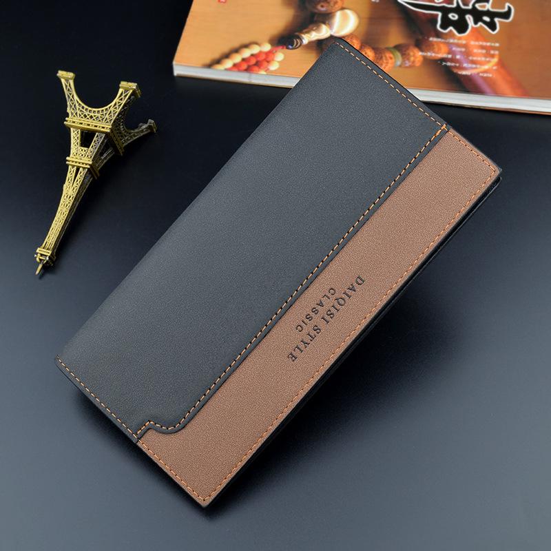 

Men s Long Patchwork Leather Wallet: Stylish, Thin, Multi-Card Holder with Money Clip - Youthful Design чёрный