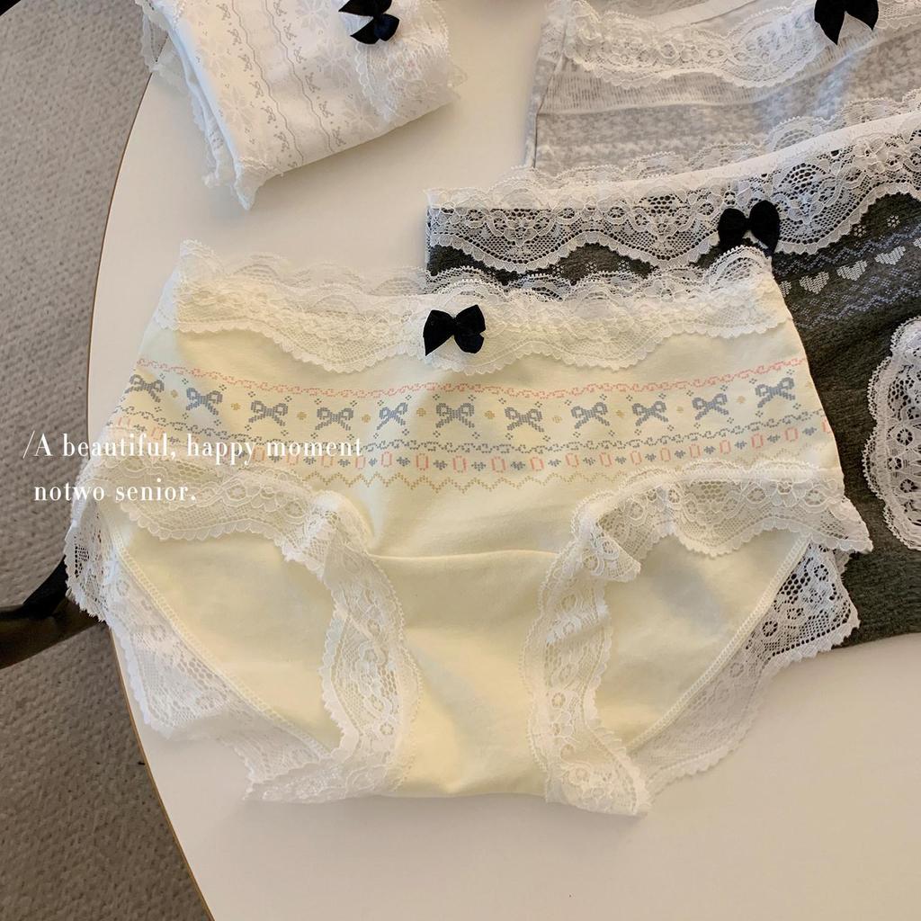 Japanese Fair Isle Cotton Panties: Soft, Breathable, Lace-Trimmed Triangle Briefs