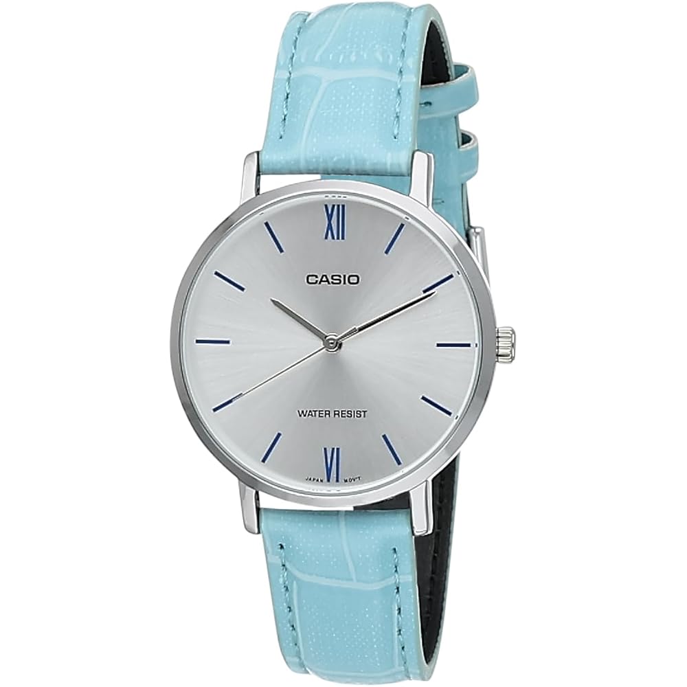 Casio LTP-VT01L-7B3 Women s Minimal Silver Dial Blue Leather Band Analog Watch Casual