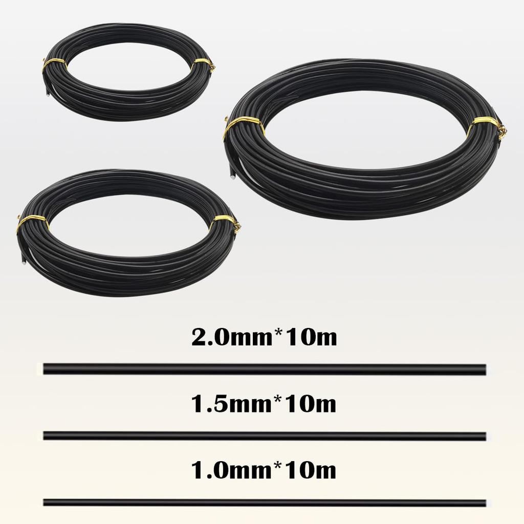 Bonsai CTRICALVER Black Aluminum Craft 3 Sizes Meters Bonsai Training Wire for Bonsai Art Flower and Model Making Wire, Wire, 1.0/1.5/2.0mm (10 Each),