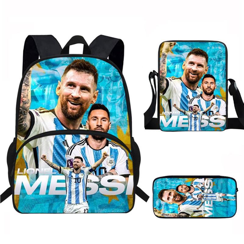 Set Zaino Scolastico per Bambini a Tema Messi con Borsa a Tracolla Astuccio per Studenti Elementari
