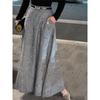 Gray High-Waisted Wool Blend Midi Skirt with Highlight Pocket Print for Women