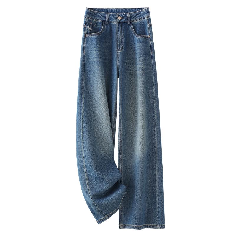 Women's High-Waist Retro Slim Jeans - Spring/Autumn 2025 Wide-Leg Pants for Pear-Shaped Body.