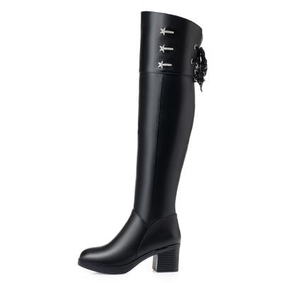 Kniehohe Damenstiefel, Winterhohe Stiefel, Damen, runde Zehen, dickes Echtleder, Overknee-Stiefel, Damen