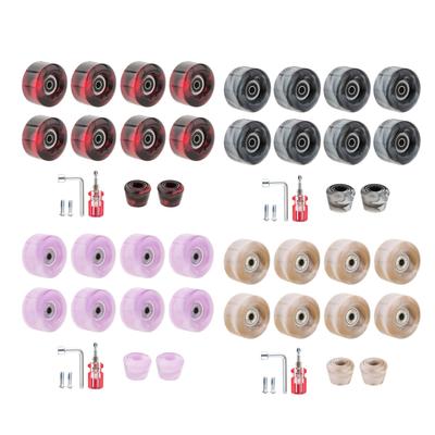 8 Quad Skate Wheels with Bearings and 2 Toe Stoppers 58 X 32mm 82A PU Wheels