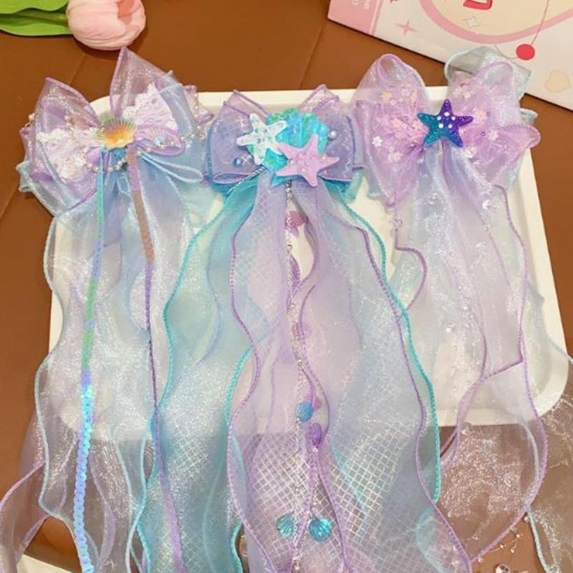 Elegant Colorful Ribbon Hair Bows Princess Bowknot Long Barrettes Alligator Clips Sweet Hair Accessories