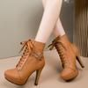 Women's High Heels Boots Fashion Pointed Short Boots 11cm High Heels Platform Booties Lace Up Women's Ankle Boots Botas De Mujer