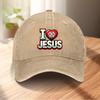 I Love Jesus Christian Cross Print Baseball Cap Adjustable Polyester Casual Faith Hat for Adults