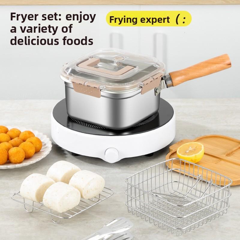 Stainless Steel Square Fryer Household Milk Pot Noodle Pot Outdoor Portable Tempura Fryer Preservation Box FryerMulti-functional