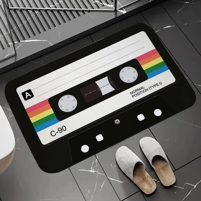 Vintage Cassette Tape Living Room Door Mat Carpet Retro Music Theme Design Anti-slip Rug Classic Tape Pattern for Home Decor