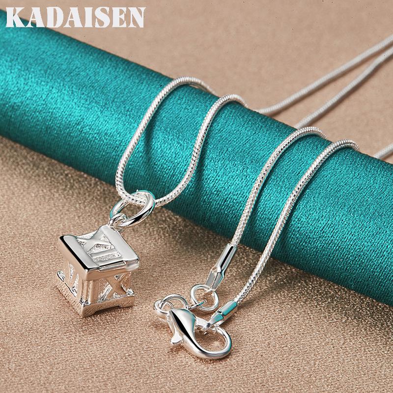 Fine 925 Sterling Silver Roman Square 16-30 Inch Pendant Necklace for Women Wedding Party Fashion Charm Jewelry