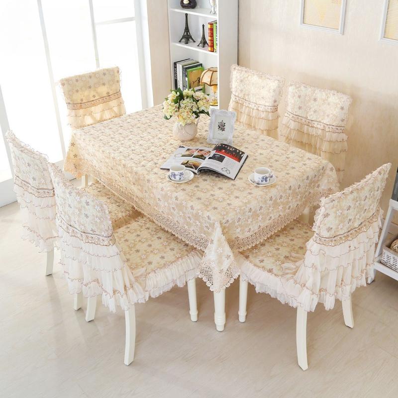 Кружевной край Скатерть для обеденного стола Чехол для стула Ткань Домашняя эстетика Подушка на обеденный стул Современный минималистичный чехол для стула 1 шт. 90x90cm 1pcs