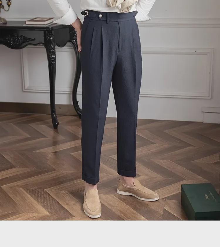 2024 Men's Summer High-Waist Straight Casual British Retro Trousers