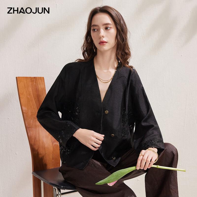 Женская длиннорукавная куртка Zhaojun из натурального шелка с вышивкой L