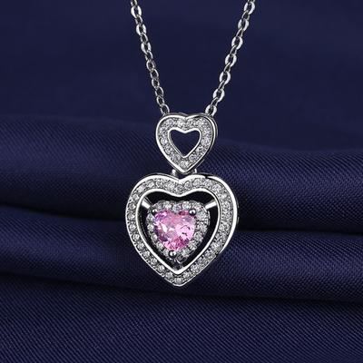 Women Necklace Hollow Heart Pendant Shimmering Rhinestone Adjustable Length Neck Jewelry Daily