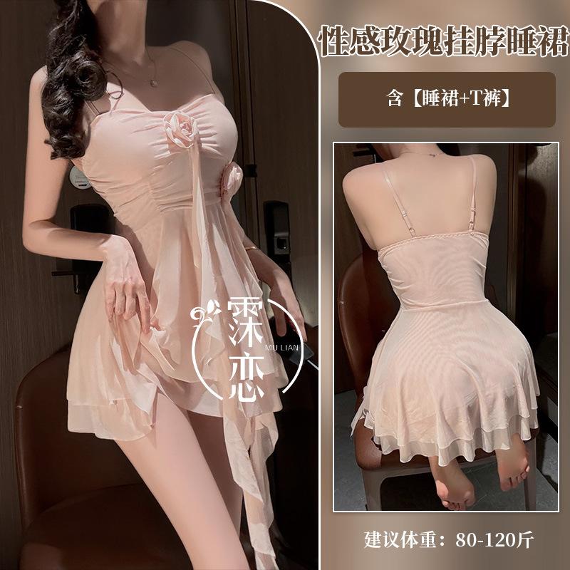 Sex Underwear Pure Girl Suspender Dress Women's Three-dimensional Flower Tube Top Nightdress Skinny Streamer Mesh Pajamas