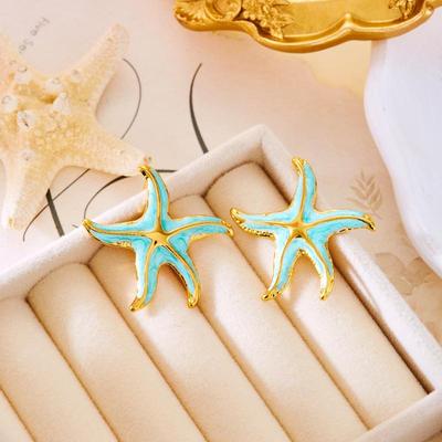 Colored Dripping Oil Starfish Star Titanium Steel Earrings Enamel Gold-Plated High Quality Earrings Beach Jewelry Gifts