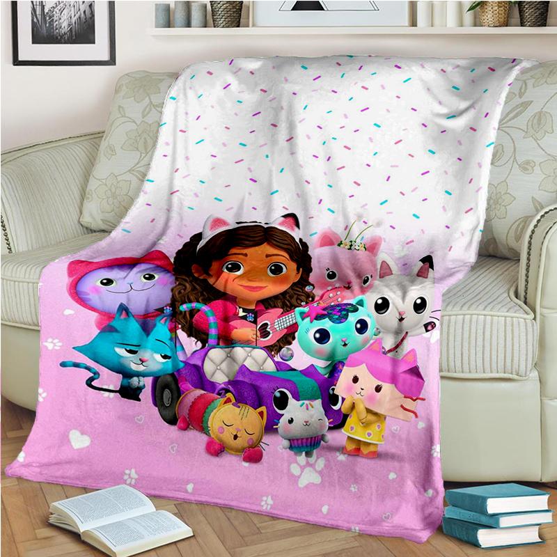 3D Kawaii Gabbys Dollhouse Cartoon Girl Gift Blanket,Soft Throw Blanket for Home Bedroom Bed Sofa Travel Picnic Cover Kids