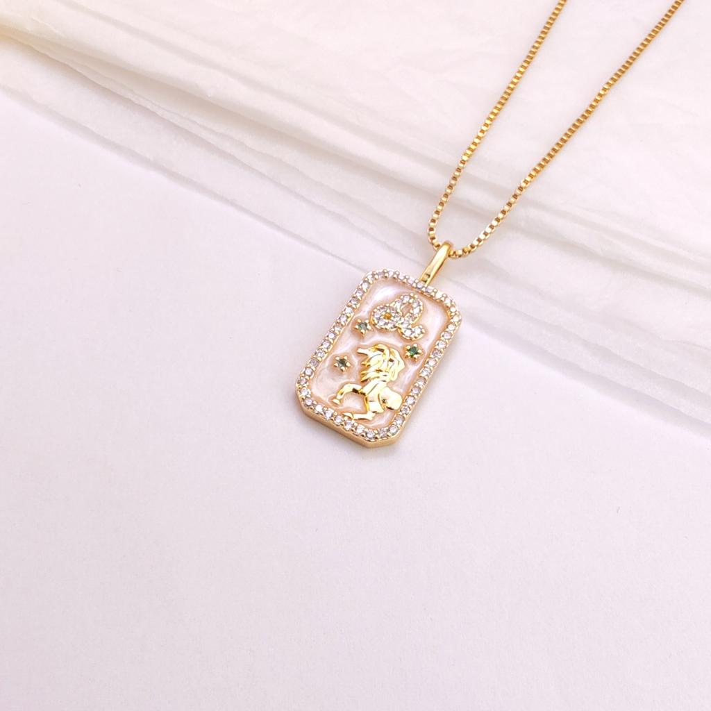 Titanium Steel 12 Constellation Necklace Female Retro Personality Temperament Diamond Square Brand Clavicle Chain