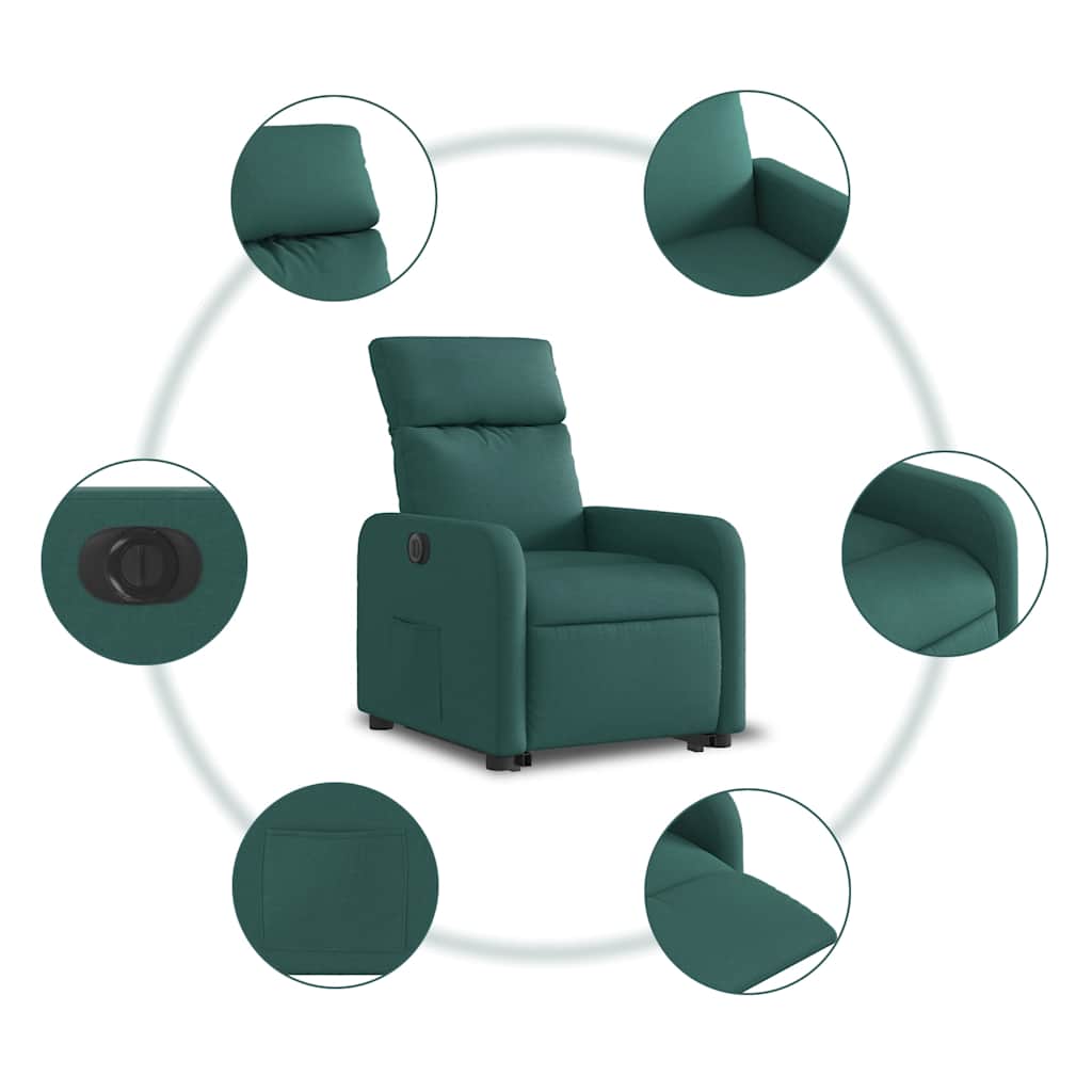 Recliner Chair with Lift Assist Electric Dark Green Fabric
