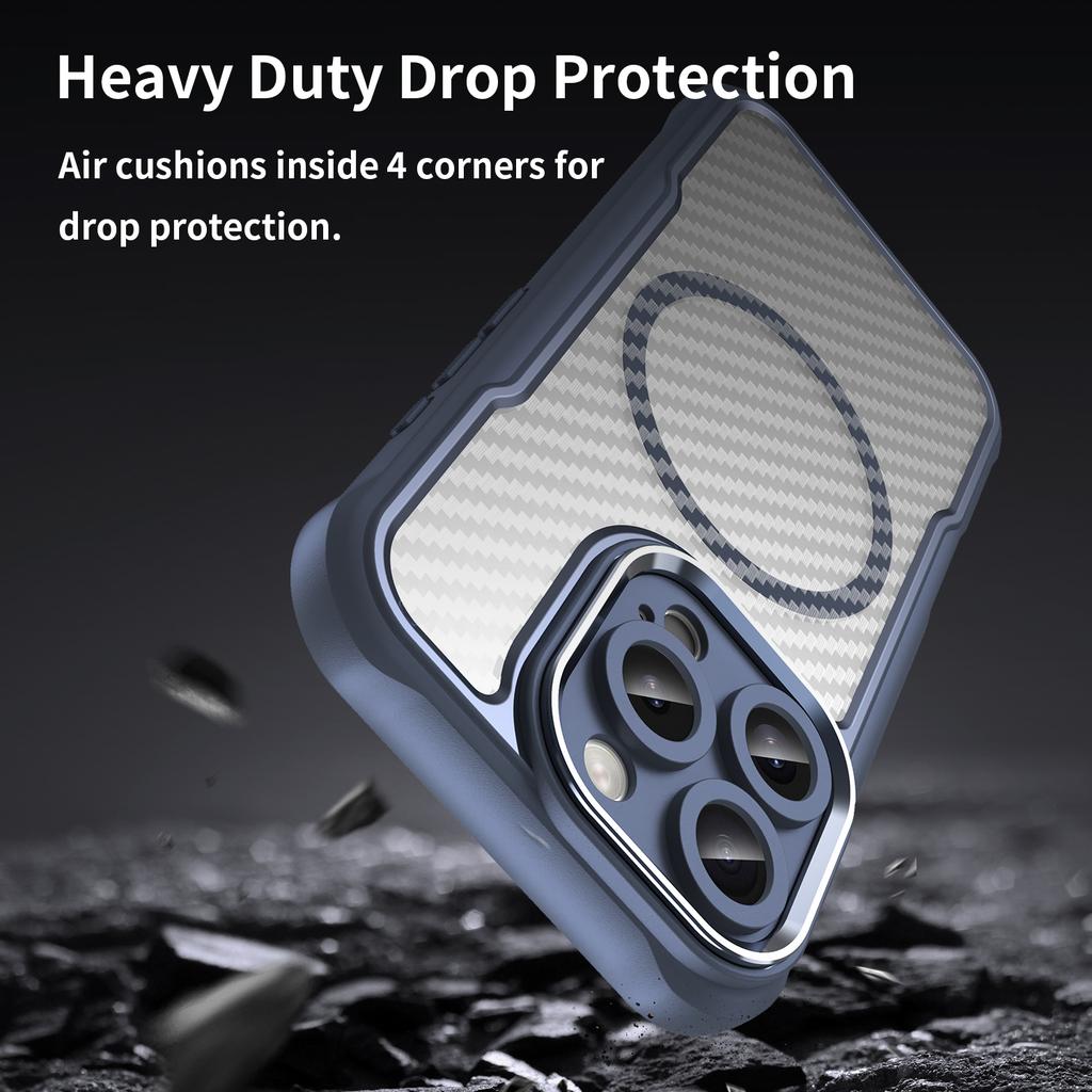 For iPhone 16 Pro Max Magnetic Case Carbon Fiber Texture TPU+PC Phone Cover