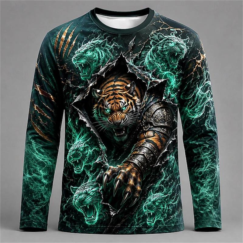 Men's Gothic Dragon Long-Sleeve T-Shirt Fashionable Casual Round-Neck Top Loose-Fitting and Breathable Men's Long-Sleeve Shirt
