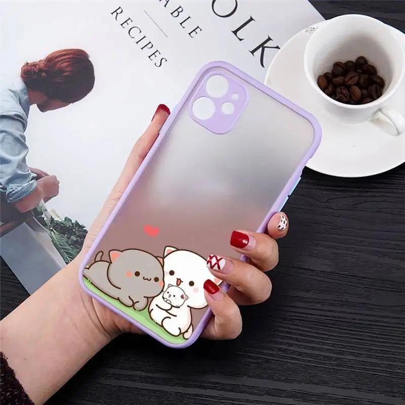 Cartoon Peach Mochi Cat Phone Case For iPhone 11 12 13 14 15 Pro MAX 7 8 Plus Case For iPhone X XS MAX XR Cover Shockproof Funda