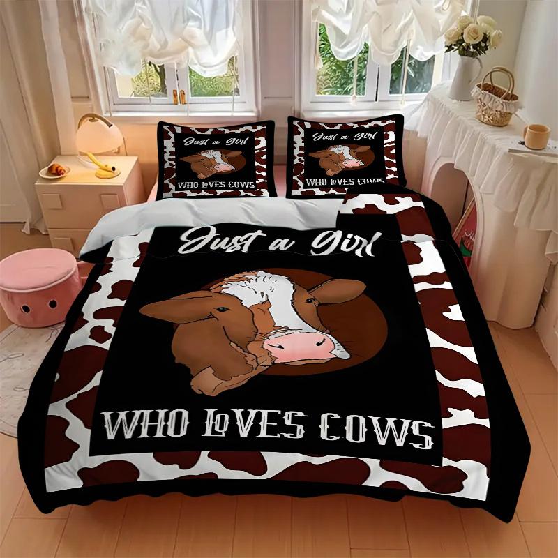 3pcs Anime Cow Lover's Comforter Set with One Quilt Cover and Two Pillowcases (No Core), Perfect for Bedroom Decor, Festive Gifts, Polyester Fabric