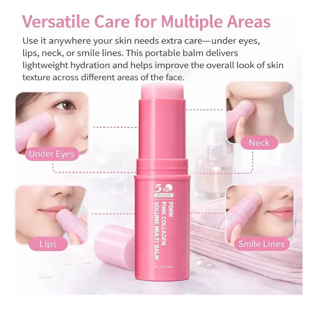 5% Volufiline PDRN Růžový Kolagenový Multi Balzám ve Tvaru Tyčinky, Přenosný Pevný Kolagenový Balzám na Péči o Pleť Obličeje, Hloubkově Hydratační Balzám pro Péči o Suchou Pleť Obličeje, 0,35 oz