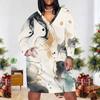 Women Plus Size V Neck Long Sleeve Printed Fitted Straight Midi Dress