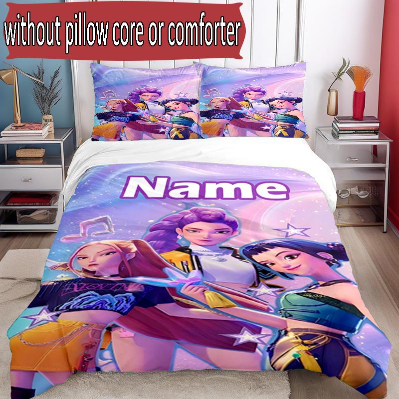 3pcs Duvet Cover Set (1*Duvet Cover + 2*Pillowcase, Without Core), Custom Name KPop Hunters Pattern Bedding Set, Home Bedroom Decor Gift