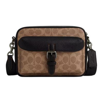 Coach Warner 22 Abnehmbarer Schultergurt Reißverschluss Beschichtetes Canvas Umhängetasche Kleine Herrentaschen Braun Schwarz CW217-QBNRX