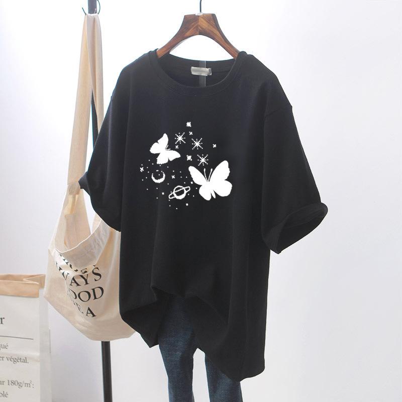 Pure White T-shirt Women's Loose Short-sleeved Pure Cotton T-shirt Medium and Long Large Size Summer Women's New Models