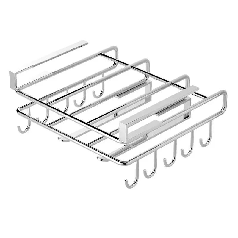 Installation-free Kitchen Cabinet Under Shelf No-Punch Large Capacity Storage Board Pot Cover Holder Towel Tissue Storage Rack