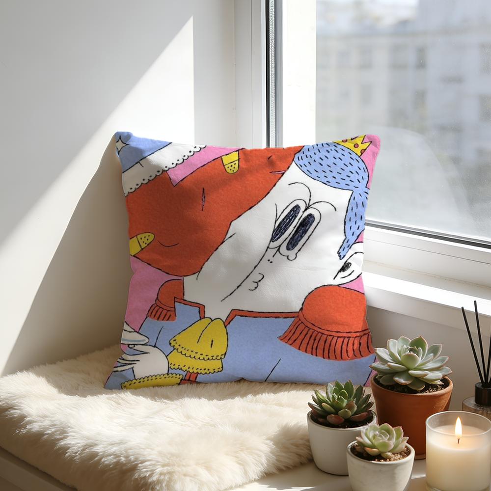 Cute Illustration Art Cushion Cover Cozy Velvet Throw PillowSoft Warm Cushion For Sofa Bed