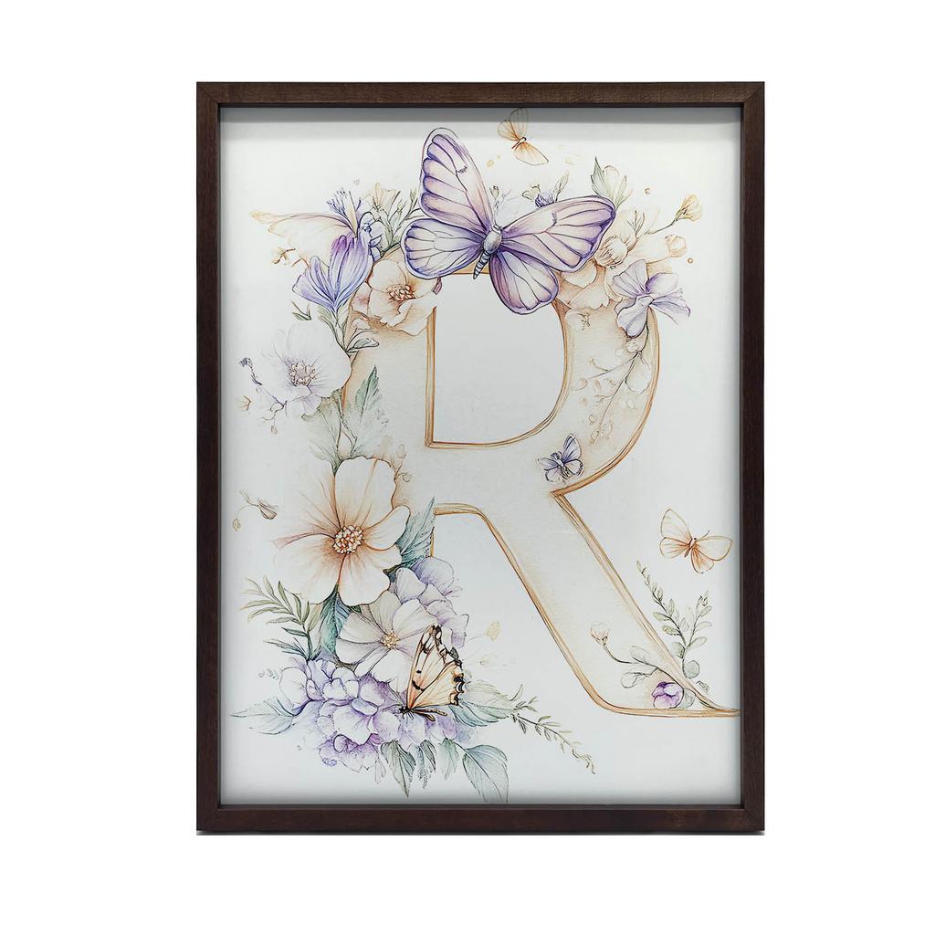 R som Glädje - Blommig Affisch R som Glädje - Blommig Affisch, 50X70 Cm, Ram av Ljust Ekträ, Matt Papper 230 Gsm