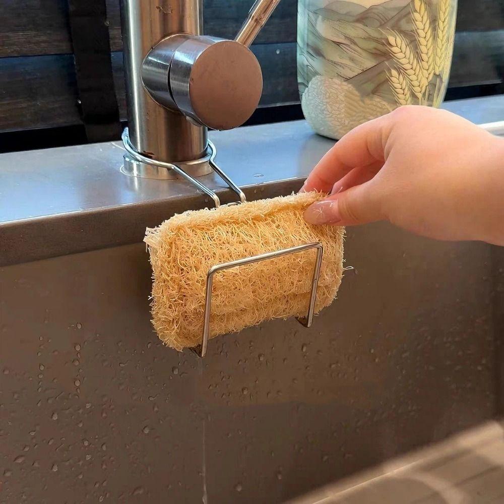 Practical Stainless Steel Sink Sponge Drain Rack Adjustable Simple Faucet Hook No-Drill Steel Wire Ball Holder Cleaning Storage